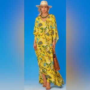 NICOBLU - FLORA KAFTAN IN YELLOW HUMMINGBIRD PRINT